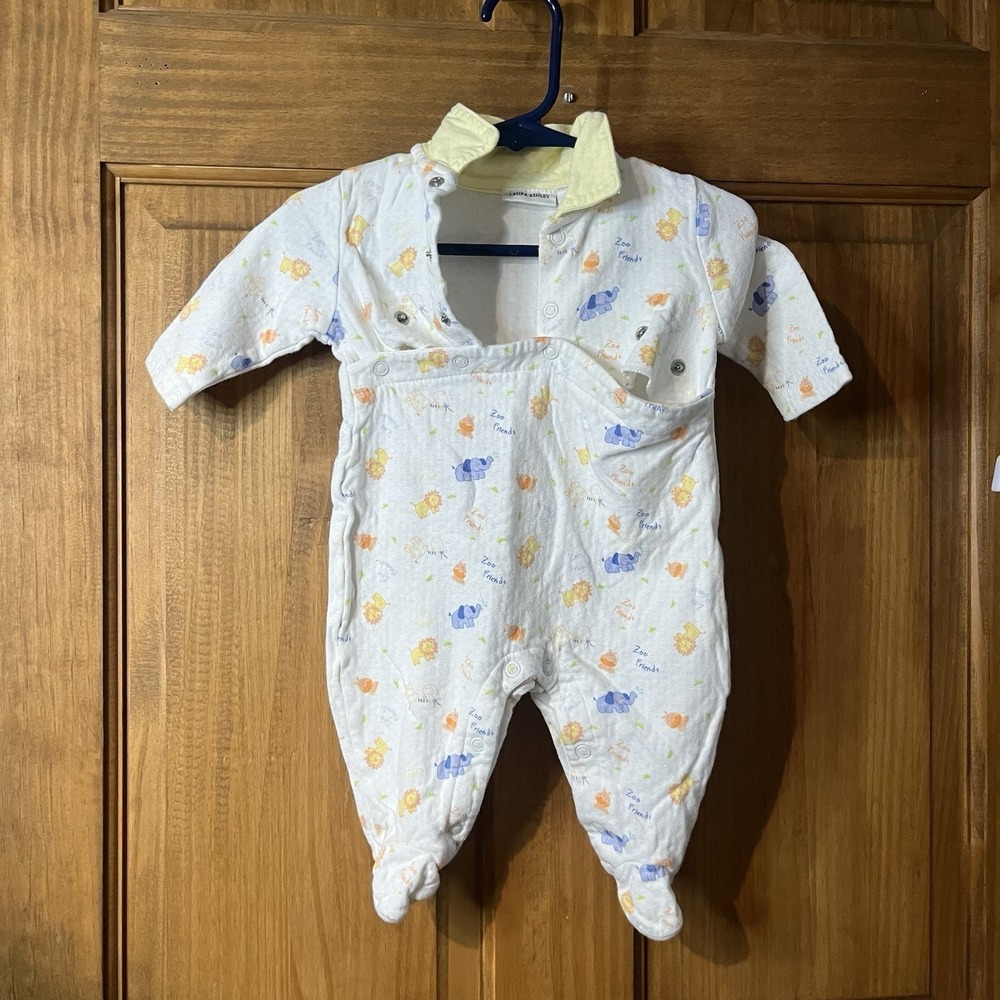 Vintage Laura Ashley Baby Romper Size 3M Cotton Footed outfit Zoo Friends Animal